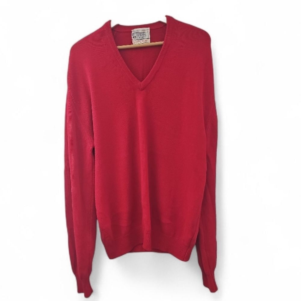 Vintage Lord Jeff USA Made Cotton V-Neck Sweater Men’s L Red Preppy Core